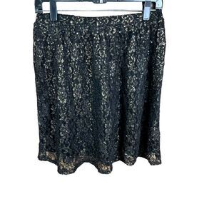 BeBop Mini Skirt Black Lined Black Gold Mesh Lace Overlay Elastic Waist Medium